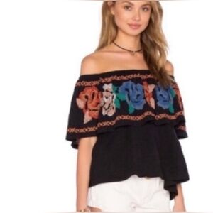 Free People To The Left Embroidered Off The Shoulder Top Sz Small